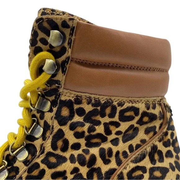 Sam Edelman Womens Shoes Tamia Combat Boots 7 Calf Hair Leather Leopard Lace Up - Picture 5 of 13